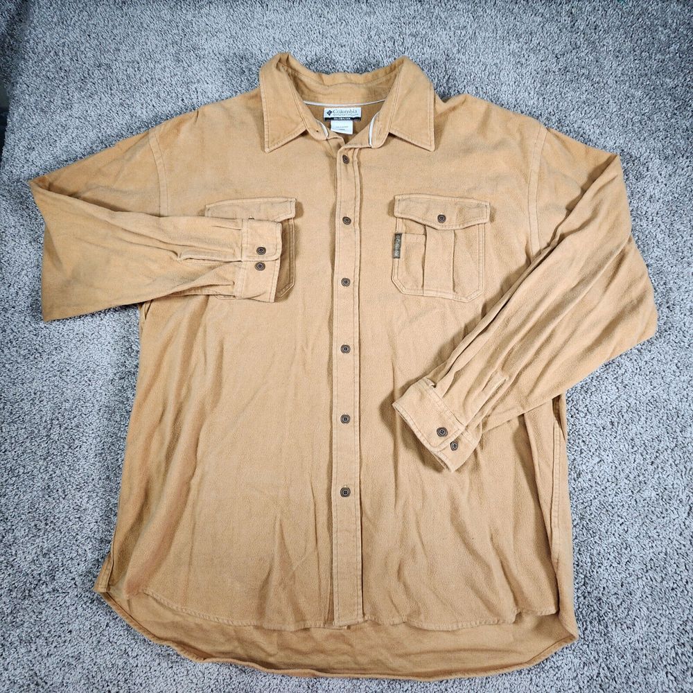 Columbia Shirt Mens 2XLXXL Chamois Cloth Flannel Tan Heavy Work Hiking Outdoors - Picture 2 of 11